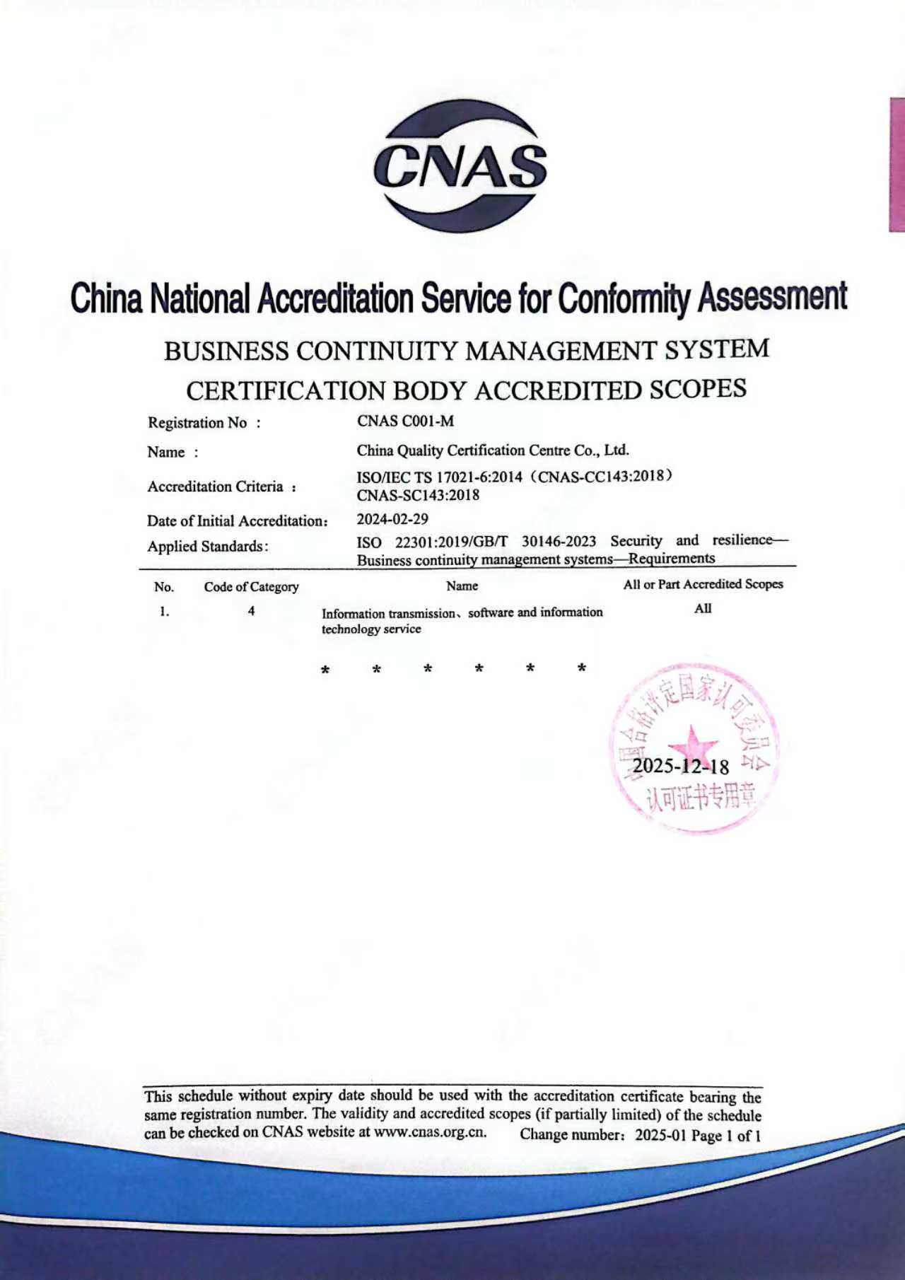 业务连续性管理体系认证机构认可业务范围（英文）